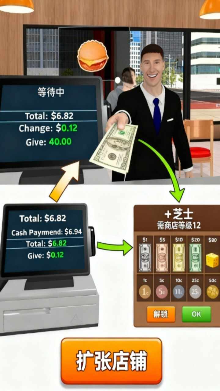 老爹汉堡店模拟器手机赚钱软件截图2