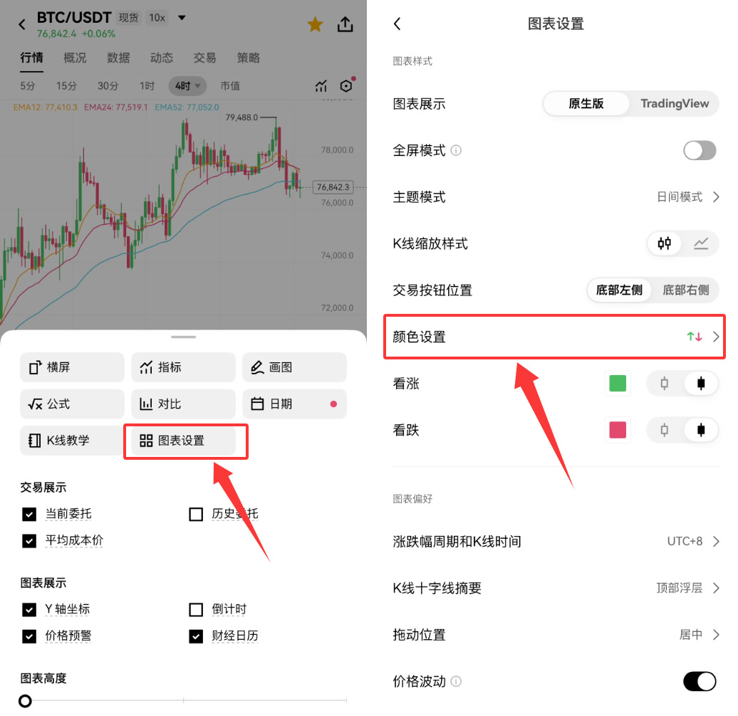 加密货币K线颜色如何设置?币安、欧易App设置教程