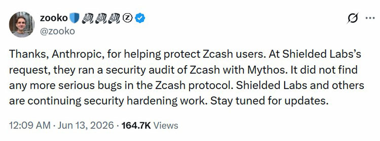 Mythos无Zcash“严重”漏,威尔说